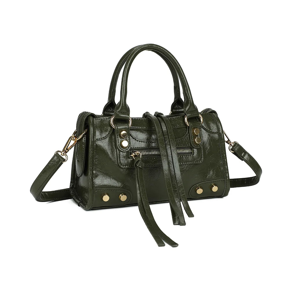 Le Dorian vert foncé de trois quarts : silhouette compacte et structurée, zip frontal doré – réf. KJ-62088-1