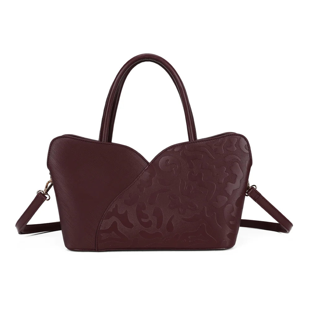 Sac à main femme Le Florélys bordeaux, façade striée et motif embossé, découpe en cœur – Gallantry Paris – réf. DQ-8745
