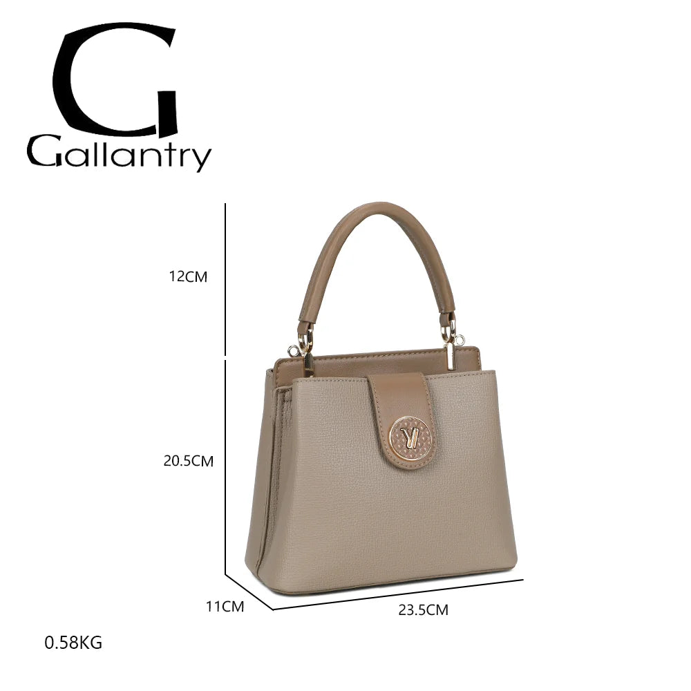 Dimensions du Florentin taupe : 23,5 × 11 × 20,5 cm, anse de 12 cm, poids 0,58 kg – réf. A-9121-1