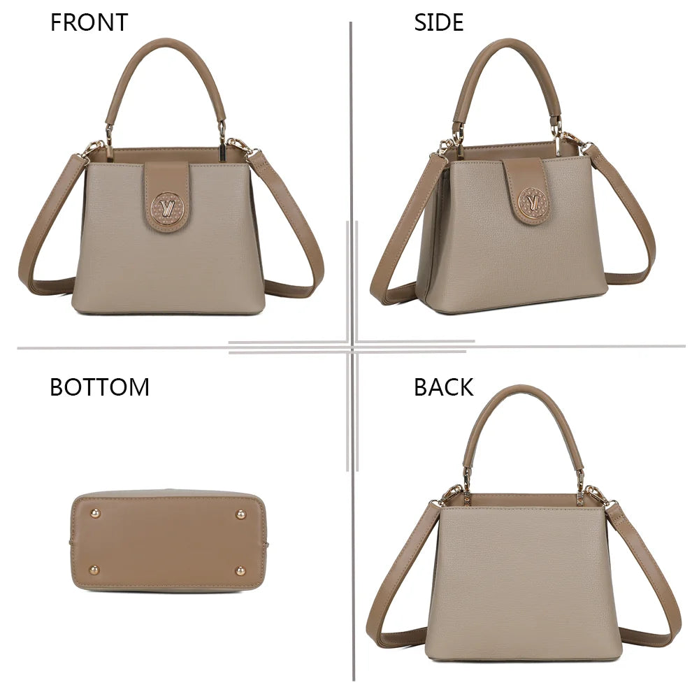Le Florentin taupe sous quatre angles : face, côté, dessous et dos de ce sac à main – réf. A-9121-1
