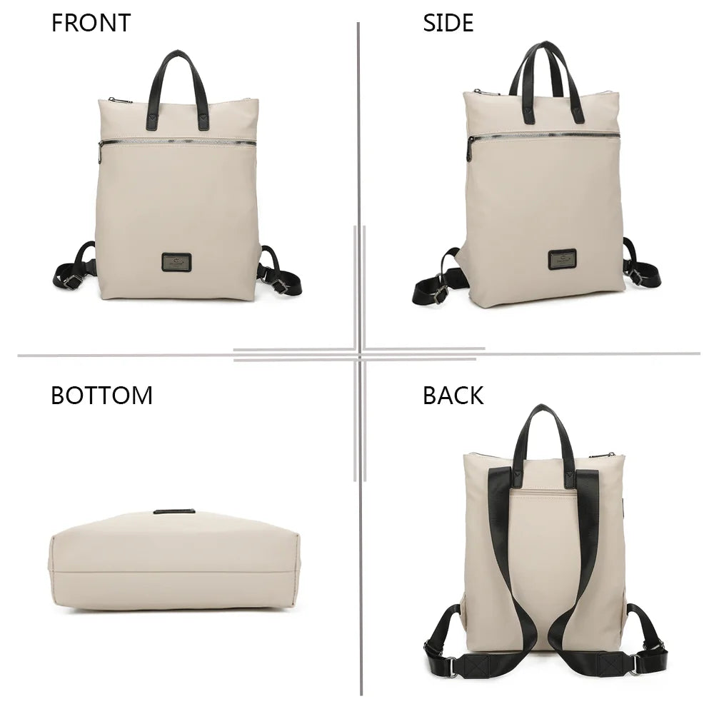 Le Folder beige sous toutes ses faces : devant, côté, dessous et dos avec les bretelles réglables – réf. Z-83044