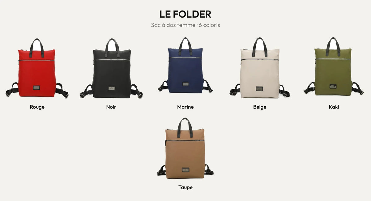 Sac à dos femme Le Folder en six coloris : rouge, noir, marine, beige, kaki et taupe – Gallantry Paris – réf. Z-83044