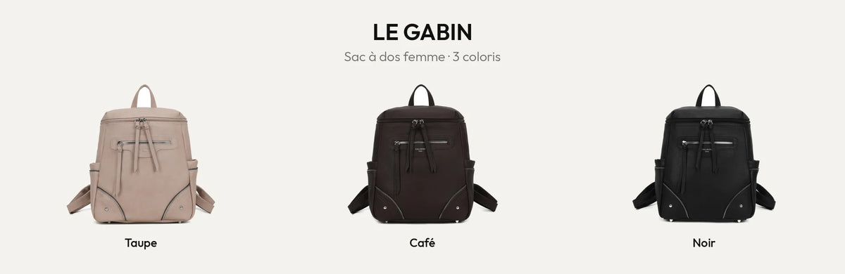 Sac à dos femme Le Gabin en simili cuir grainé, coloris Taupe, Coffee et Noir – Gallantry Paris – réf. KJ-62108
