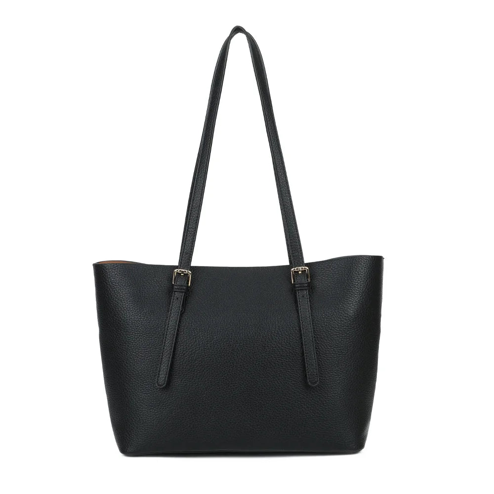 Dos du cabas Le Grandor noir, simili cuir grainé à la surface régulière et anses assorties – réf. DG-5824