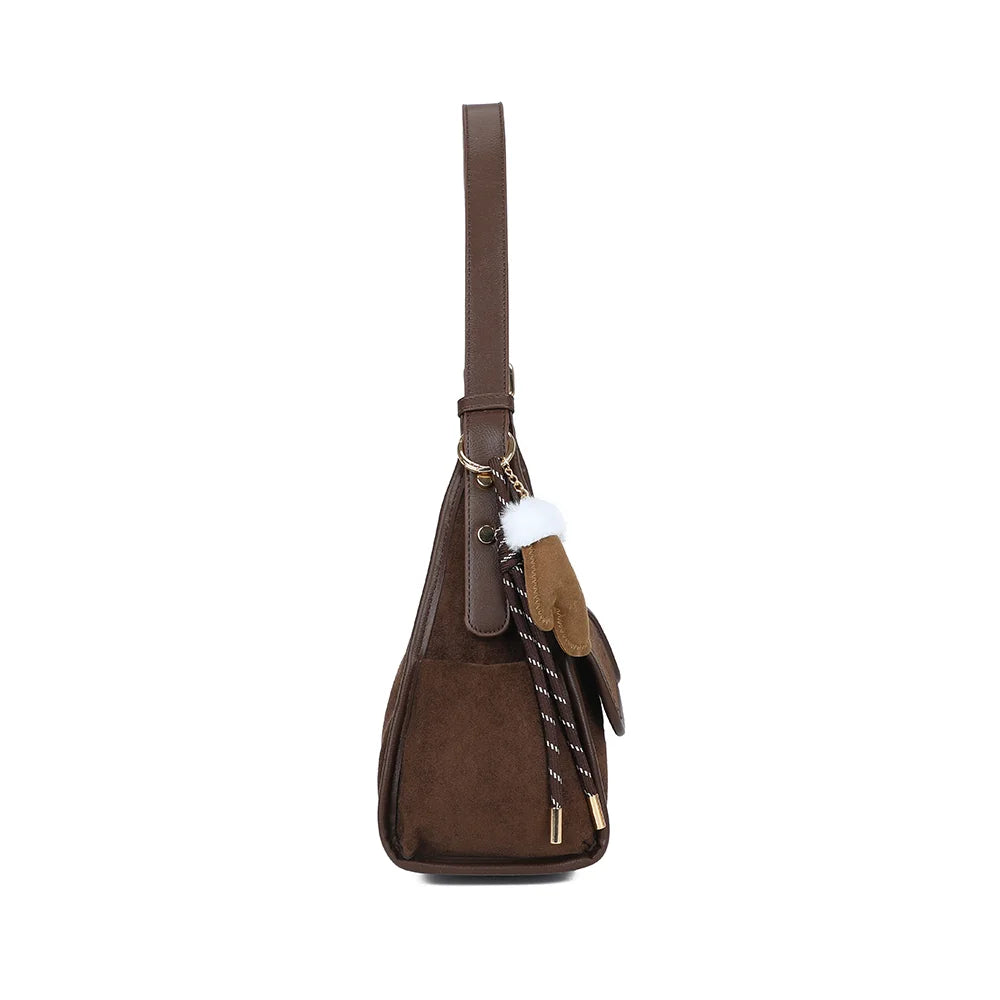Profil du Harper café : silhouette allongée de 12 cm de profondeur, bandoulière réglable à boucle – réf. R-2056