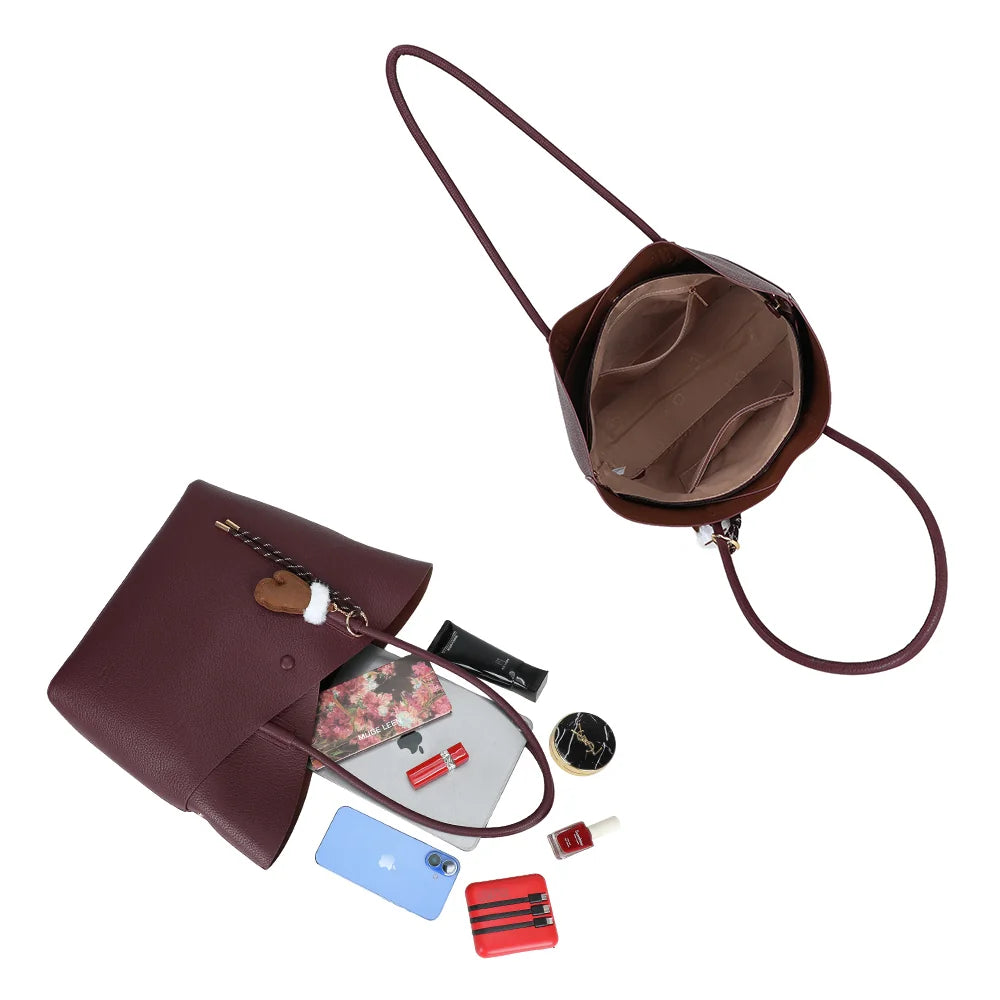 Intérieur du Hudson coloris bordeaux : grand compartiment et poches plaquées pour tablette et essentiels – réf. R-2054