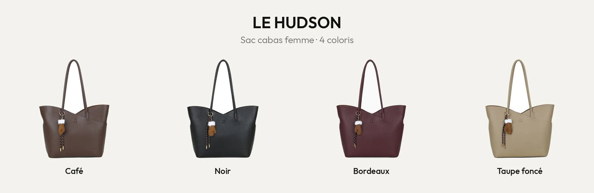 Sac cabas femme Le Hudson en simili cuir grainé, coloris Coffee, Noir, Bordeaux et D.TAUPE – Gallantry Paris – réf. R-2054