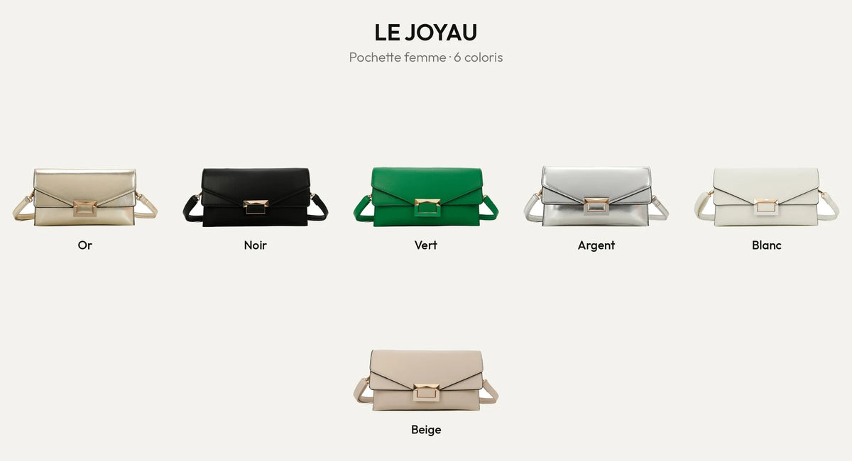 Pochette de soirée Le Joyau en six coloris : Or, Noir, Vert, Argent, Blanc et Beige – Gallantry Paris – réf. R-1682
