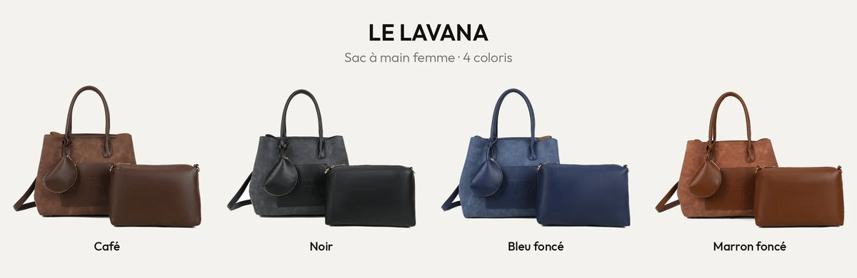 Sac à main femme Le Lavana effet daim en 4 coloris : Coffee, Noir, Bleu Foncé et D.BROWN – Gallantry Paris – réf. DG-5803