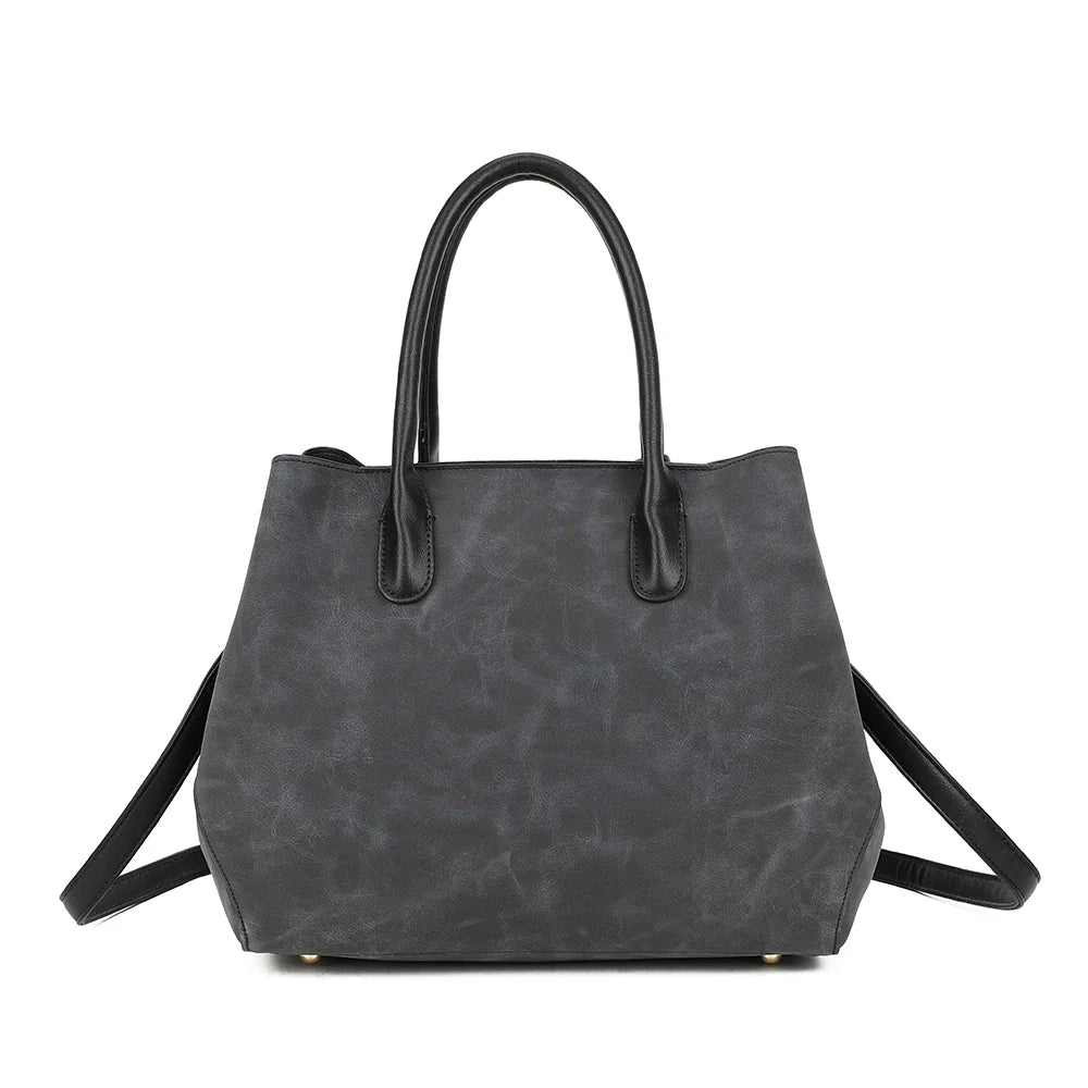 Dos du sac Le Lavana noir, surface synthétique effet daim et anses lisses contrastées – réf. DG-5803