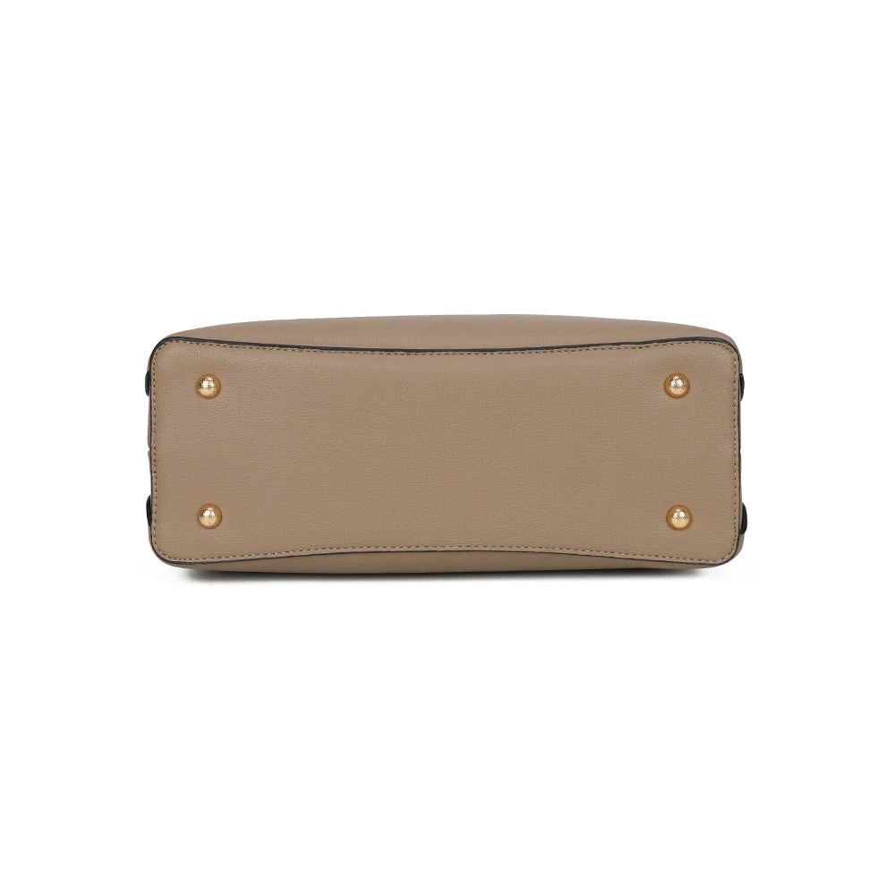 Dessous du Le Lazare taupe foncé, avec des pieds métalliques qui protègent la base une fois posé – réf. G-7510