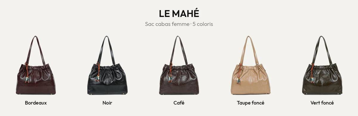 Le Mahé, sac cabas femme en synthétique brillant, en 5 coloris : Bordeaux, Noir, Coffee, D.TAUPE et Vert Foncé – Gallantry Paris – réf. A-9170