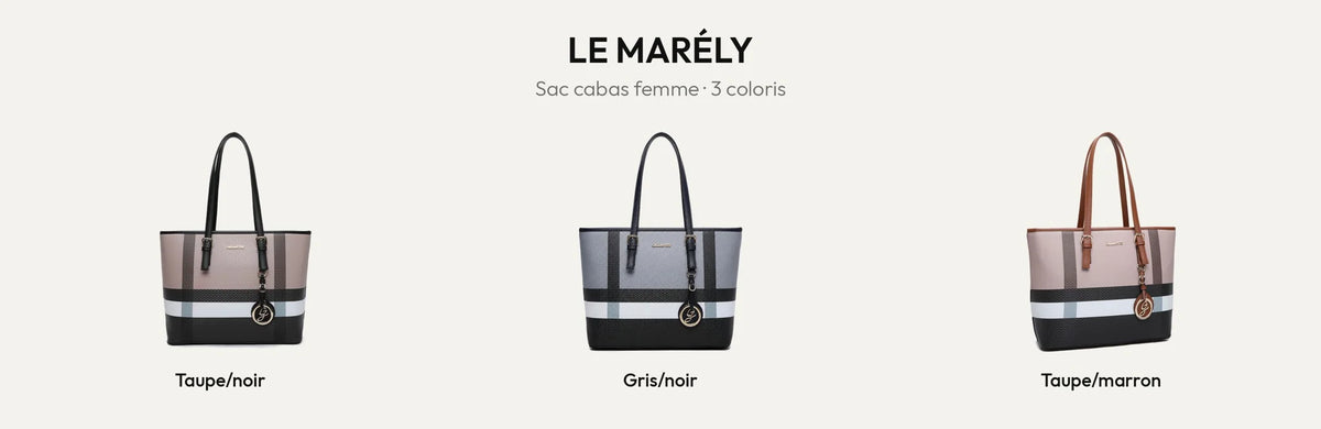Le Marély, grand sac cabas femme à motif à bandes, en coloris Taupe/Noir, Gris/noir et Taupe/Marron – Gallantry Paris – réf. G-7419
