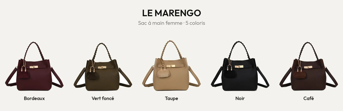 Sac à main Le Marengo en simili cuir grainé, 5 coloris : Bordeaux, Vert Foncé, Taupe, Noir et Coffee – Gallantry Paris – réf. KJ-62104