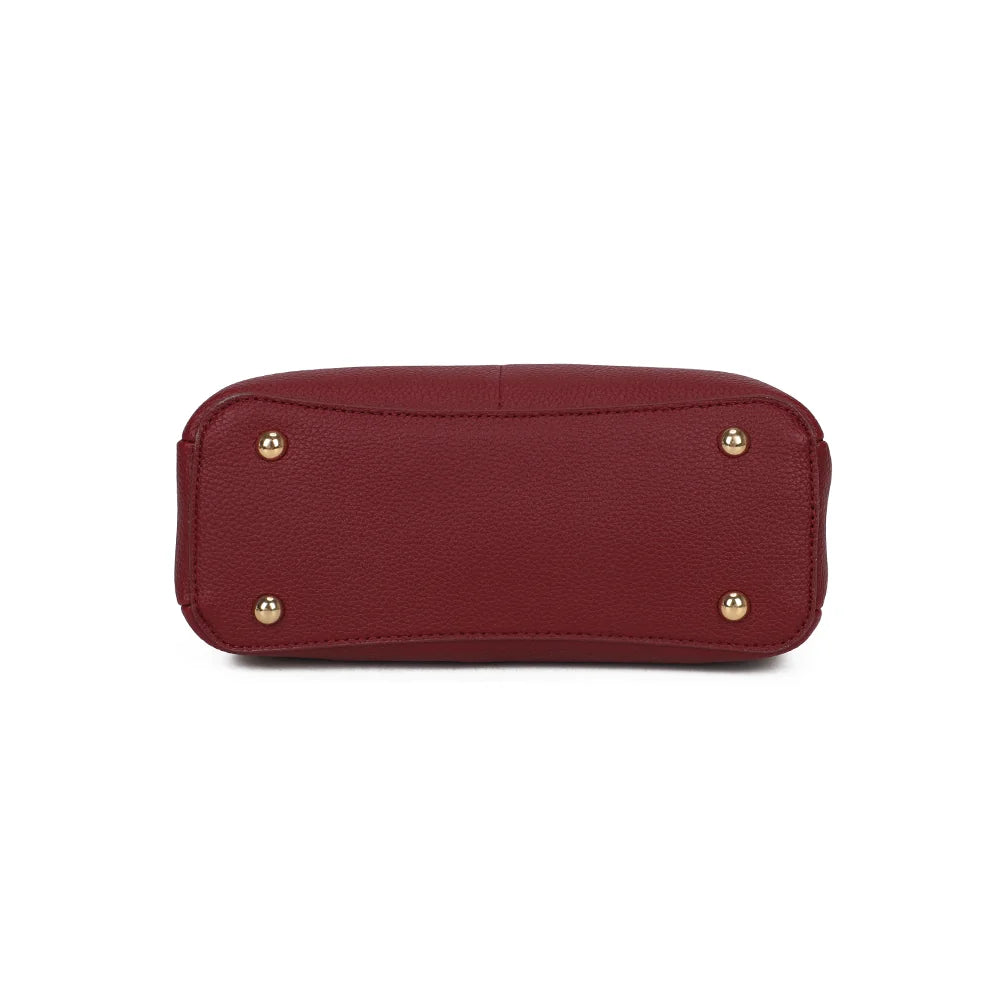 Dessous du Marly bordeaux : base plate de 24 × 10 cm munie de petits pieds métalliques dorés – réf. KJ-62110