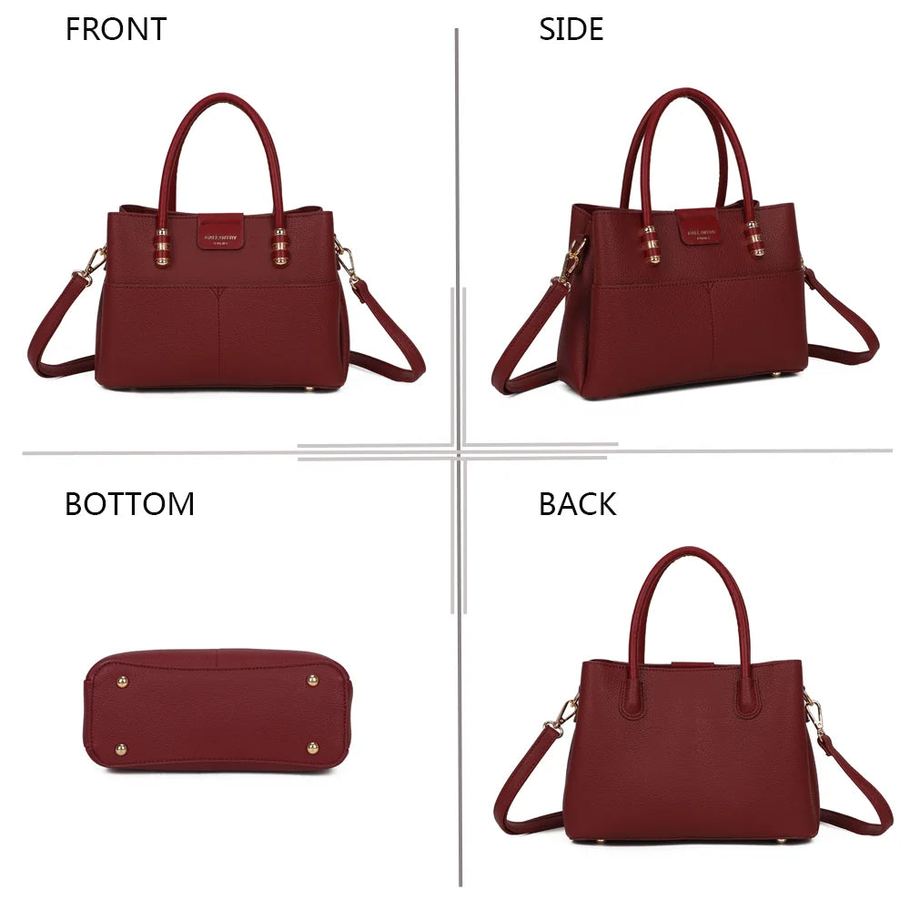 Le Marly bordeaux sous quatre angles : face, côté, dessous et dos, en simili cuir grainé – réf. KJ-62110