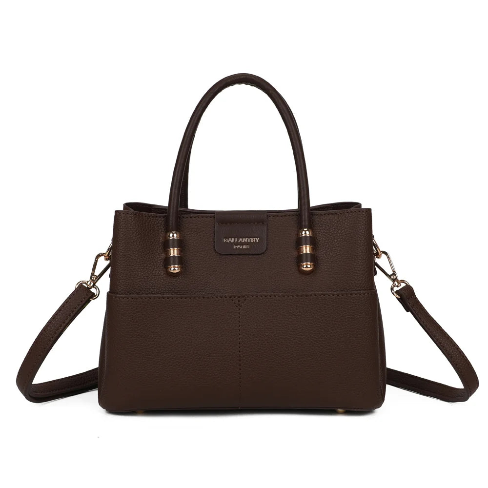 Sac à main femme Le Marly coffee en simili cuir grainé, deux anses et plaque logo – Gallantry Paris – réf. KJ-62110