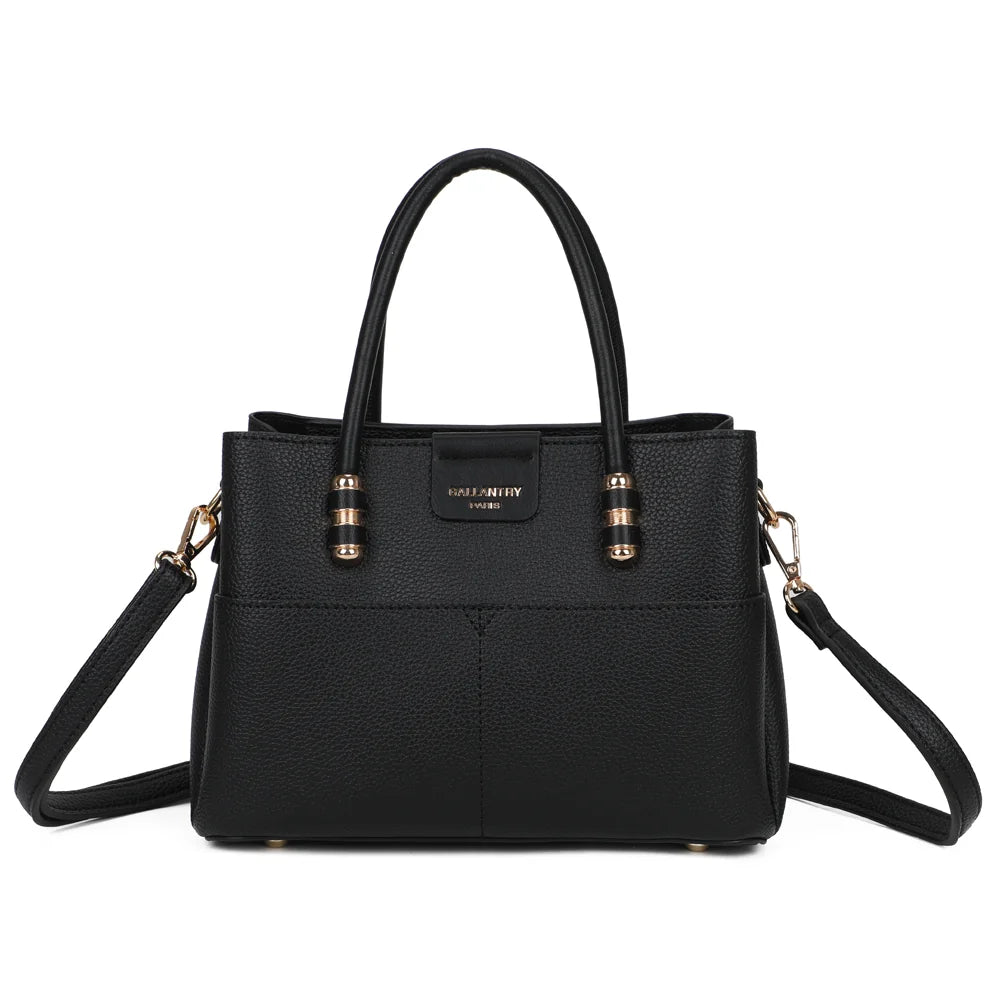 Sac à main femme Le Marly noir en simili cuir grainé, deux anses et plaque logo – Gallantry Paris – réf. KJ-62110