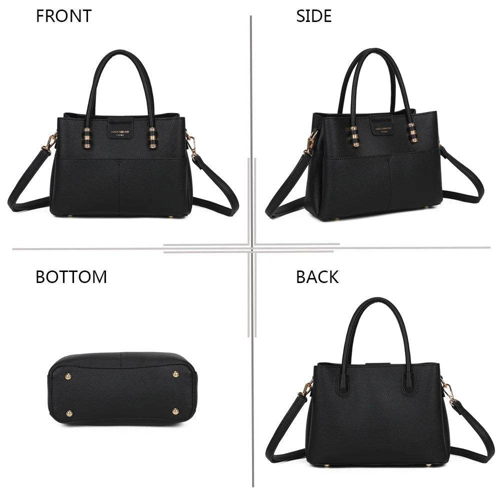 Le Marly noir sous quatre angles : face, côté, dessous et dos, en simili cuir grainé – réf. KJ-62110
