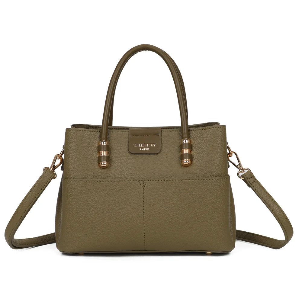 Sac à main femme Le Marly vert foncé en simili cuir grainé, deux anses et plaque logo – Gallantry Paris – réf. KJ-62110