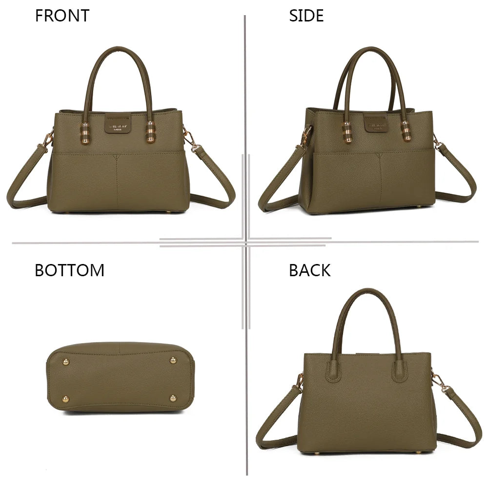 Le Marly vert foncé sous quatre angles : face, côté, dessous et dos, en simili cuir grainé – réf. KJ-62110