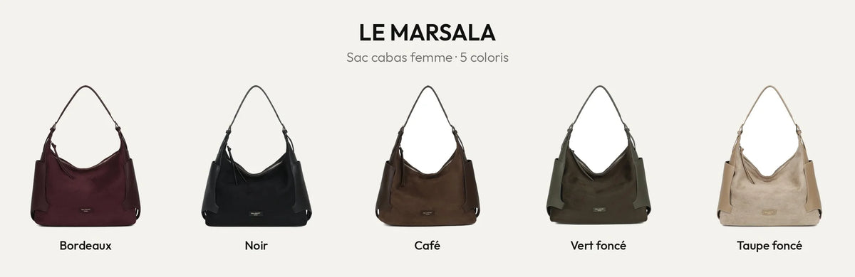 Sac cabas femme Le Marsala dans ses 5 coloris : Bordeaux, Noir, Coffee, Vert foncé et D.TAUPE – Gallantry Paris – réf. JC-53009