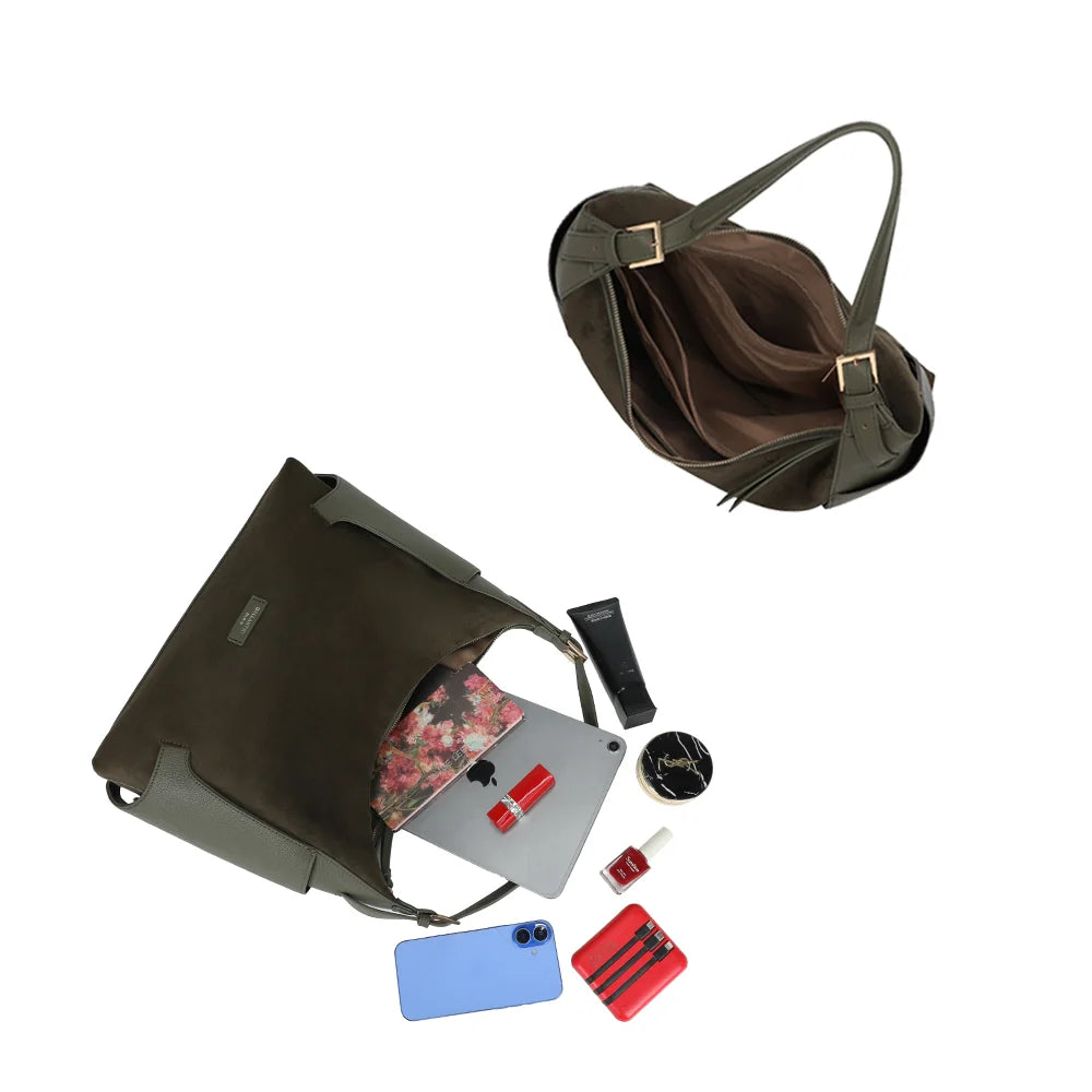 Intérieur zippé du Marsala vert foncé avec poches : tablette, téléphone et trousse beauté y trouvent place – réf. JC-53009