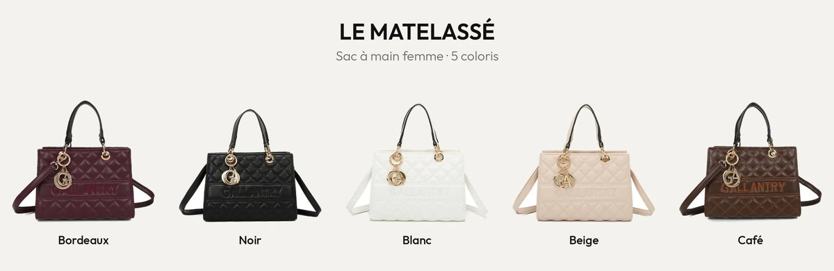 Le Matelassé, sac à main femme matelassé en Bordeaux, Noir, Blanc, Beige et Coffee – Gallantry Paris – réf. C-0169