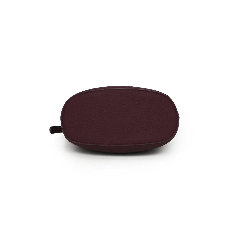Dessous du Mélaris bordeaux : base arrondie en simili cuir grainé, dans la continuité de la silhouette – réf. A-9182