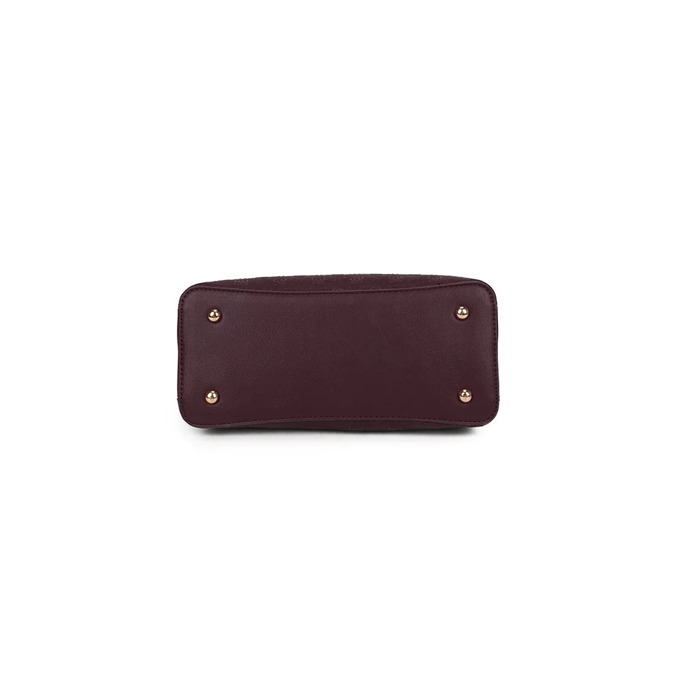 Dessous du sac Le Mélys bordeaux, vu à plat, pour apprécier la profondeur de 12 cm de ce format – réf. R-2072
