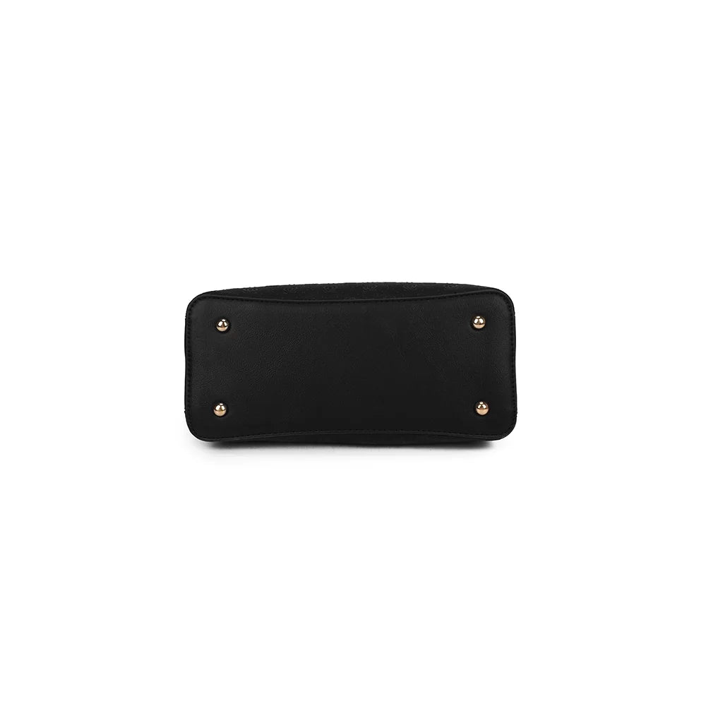 Dessous du sac Le Mélys noir, vu à plat, pour apprécier la profondeur de 12 cm de ce format – réf. R-2072
