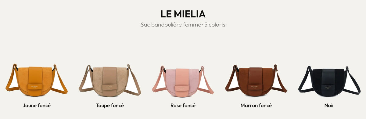 Le Mielia, sac bandoulière femme demi-lune en 5 coloris – Gallantry Paris – réf. DQ-8665-1