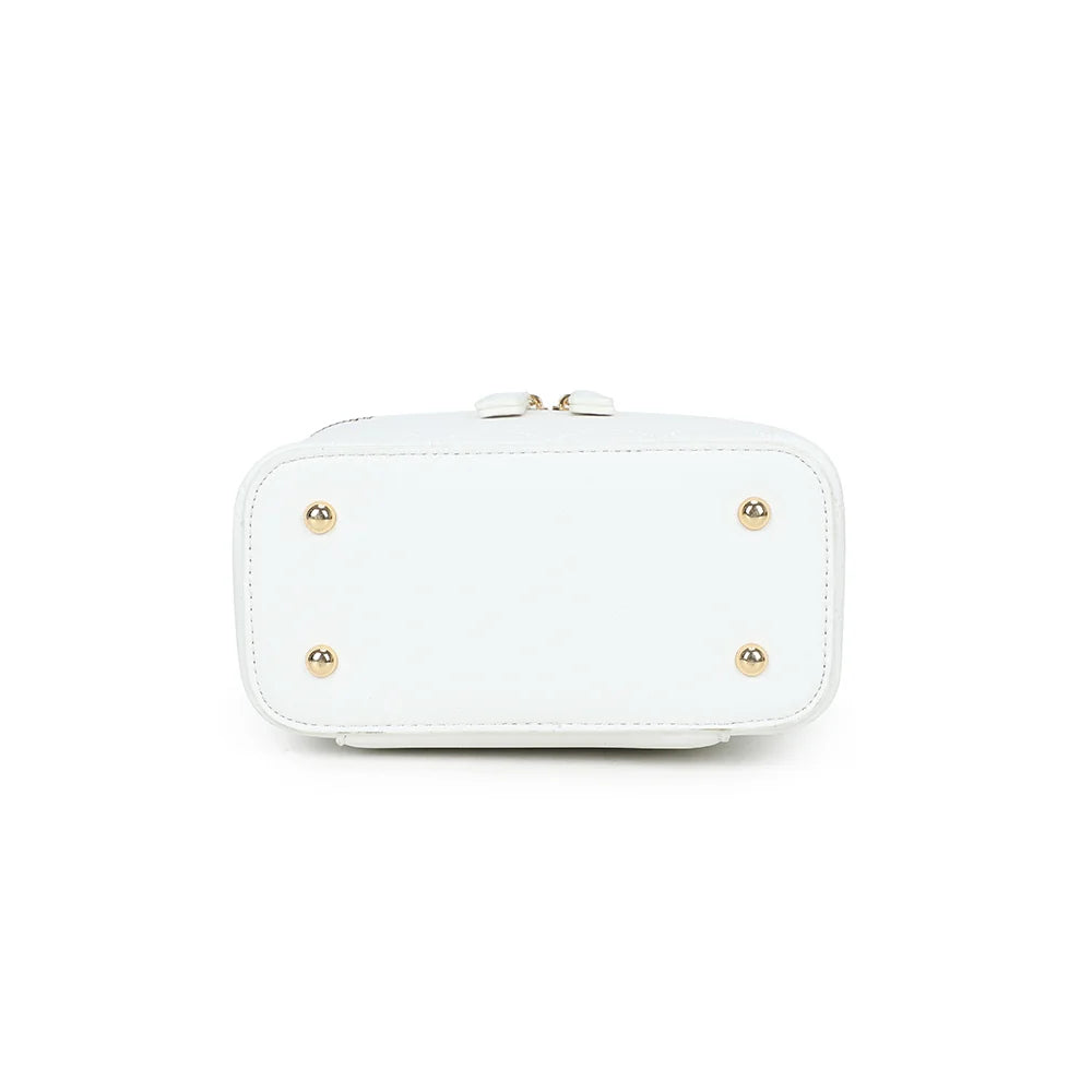 Dessous du Mini Bambino blanc, base rectangulaire structurée du sac vanity – réf. R-1918-4