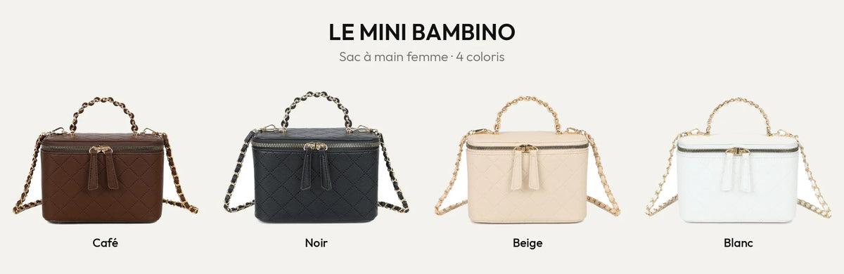 Le Mini Bambino, petit sac à main vanity matelassé femme en coloris Coffee, Noir, Beige et Blanc – Gallantry Paris – réf. R-1918-4