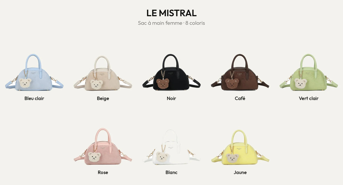 Le Mistral, petit sac à main femme à pendentif ourson, en 8 coloris – Gallantry Paris – réf. R-2070