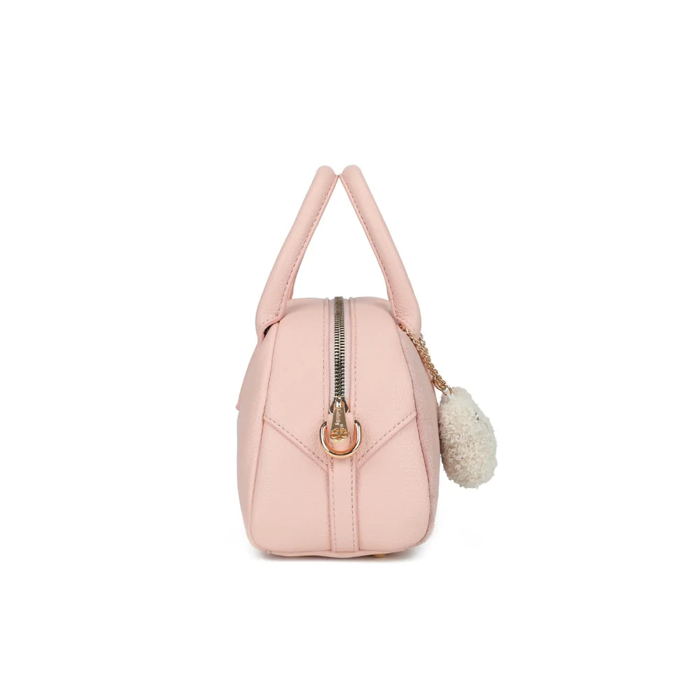 Profil du Mistral rose : forme arrondie de 12 cm de profondeur et anneau doré pour la bandoulière – réf. R-2070