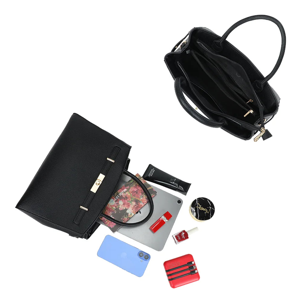 Intérieur du Monceau noir : compartiment central zippé et poches pour ranger tablette, téléphone et beauté – réf. KJ-62097