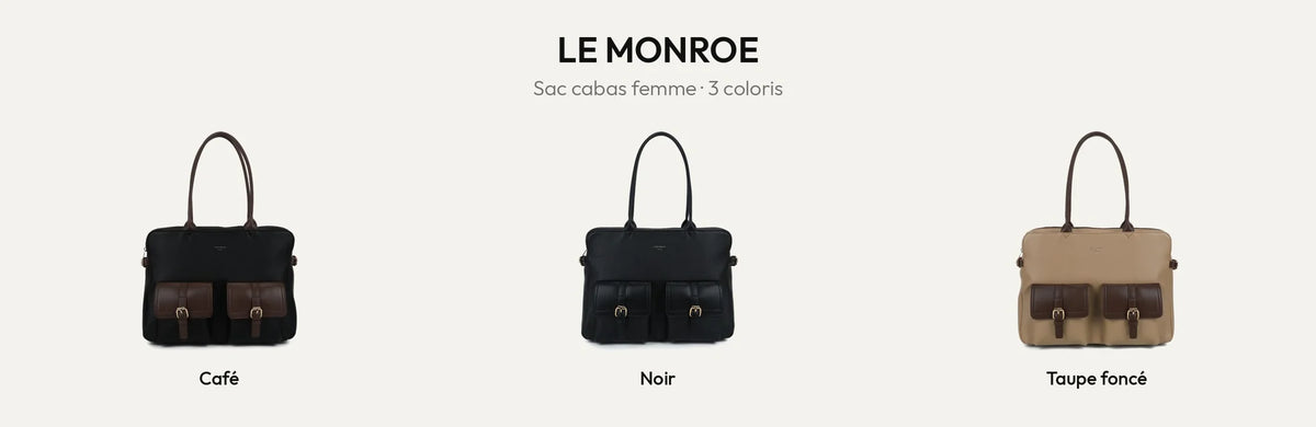 Le Monroe, sac cabas femme en simili cuir grainé, coloris Coffee, Noir et D.TAUPE – Gallantry Paris – réf. R-2055