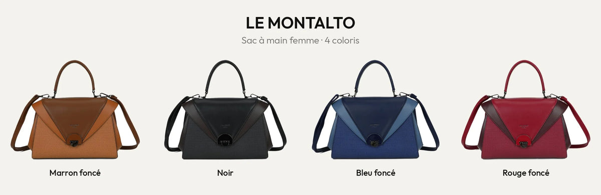 Sac à main Le Montalto en 4 coloris : marron, noir, bleu foncé et rouge foncé – Gallantry Paris – réf. LS-76006