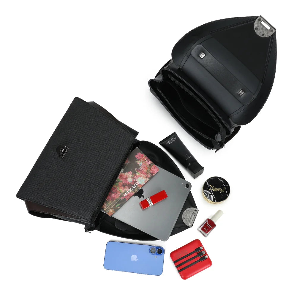 Intérieur compartimenté du Montalto noir : smartphone, petite tablette et essentiels trouvent leur place – réf. LS-76006