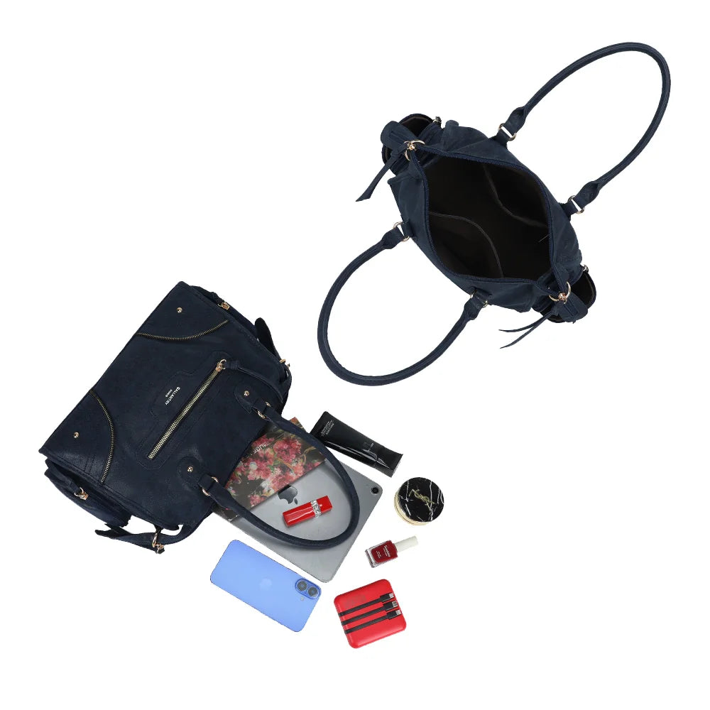 Intérieur du Le Montana en bleu foncé : compartiment zippé pour tablette, smartphone et essentiels – réf. R-2074-1