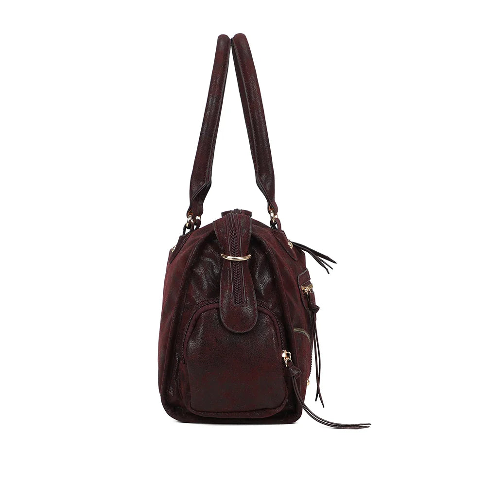 Profil du Le Montana en bordeaux : poche latérale zippée et languette décorative – réf. R-2074-1