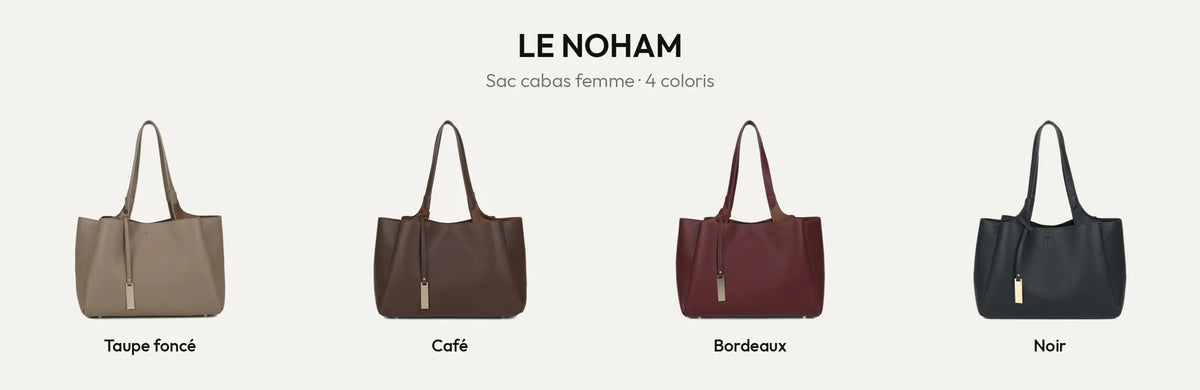 Le Noham, sac cabas femme en simili cuir grainé, en taupe foncé, café, bordeaux et noir – Gallantry Paris – réf. DG-5823