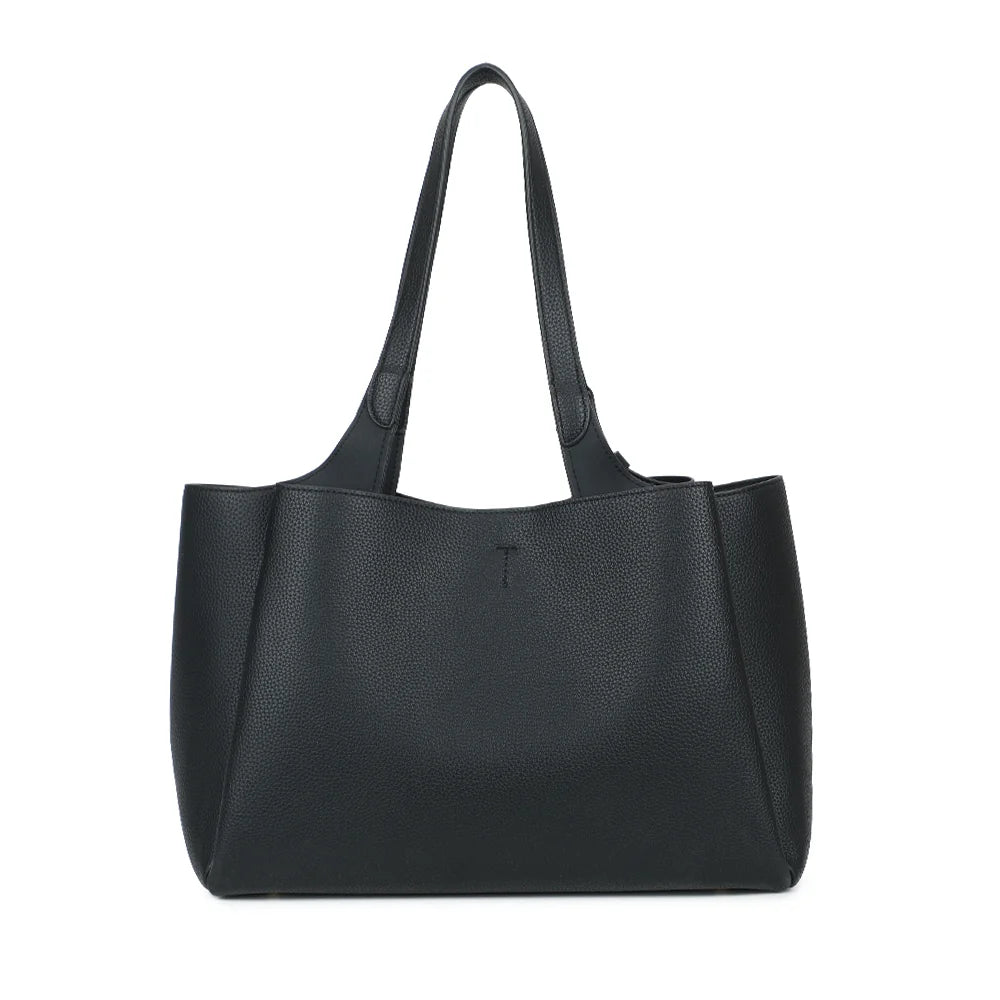 Dos du cabas Le Noham noir : simili cuir grainé lisse et épuré, sans surpiqûre superflue – réf. DG-5823