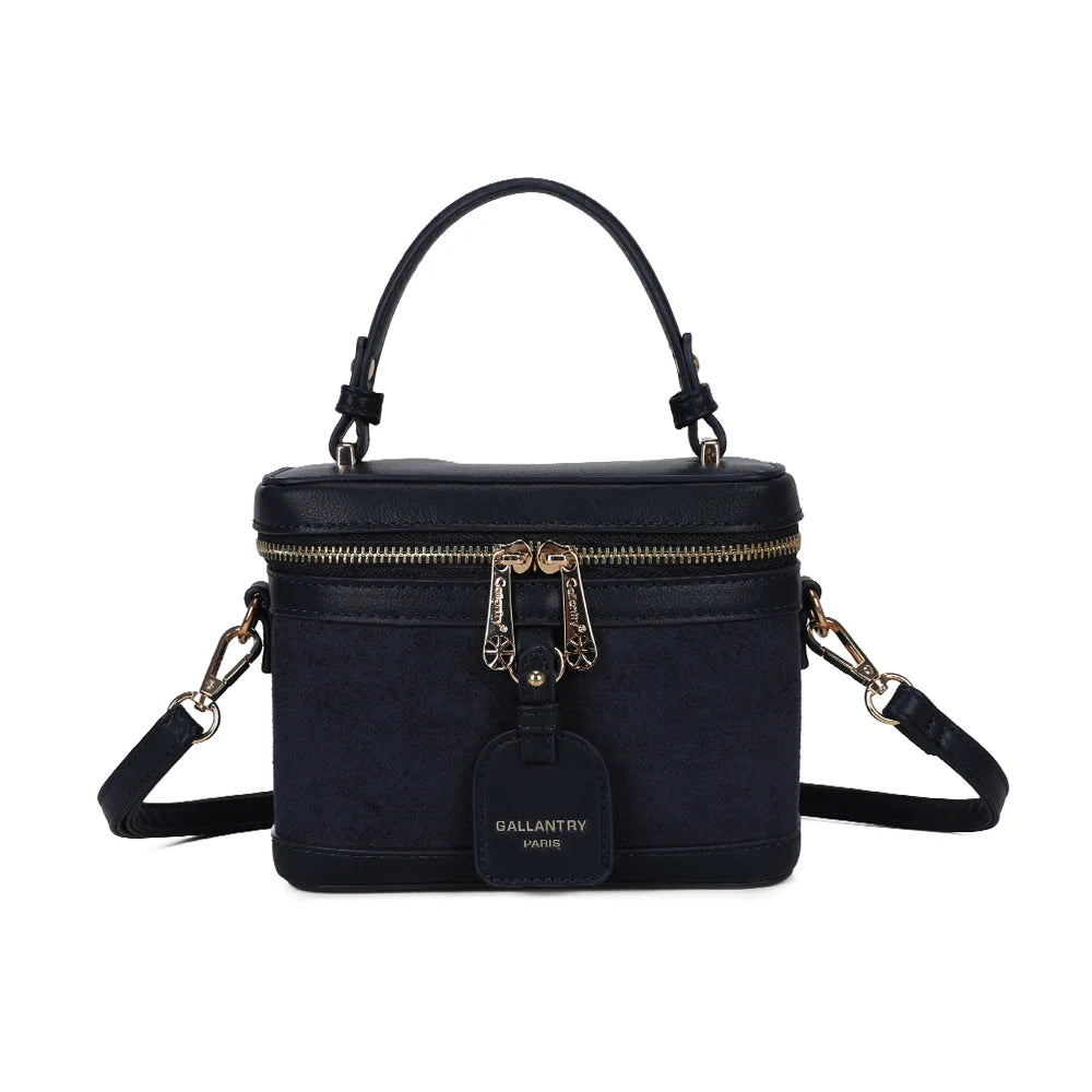 Sac à main femme Le Nohé bleu foncé, forme vanity, zip doré et étiquette Gallantry Paris – Gallantry Paris – réf. A-9187