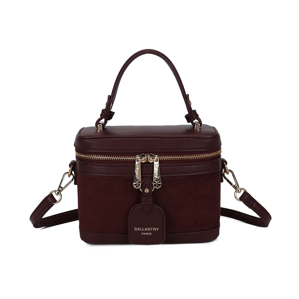 Sac à main femme Le Nohé bordeaux, forme vanity, zip doré et étiquette Gallantry Paris – Gallantry Paris – réf. A-9187