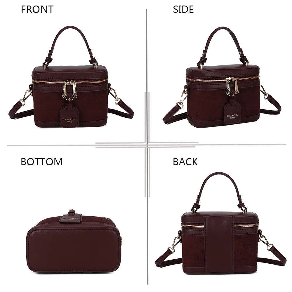 Le Nohé bordeaux sous quatre angles : face, profil, dessous et dos de ce petit sac vanity – réf. A-9187