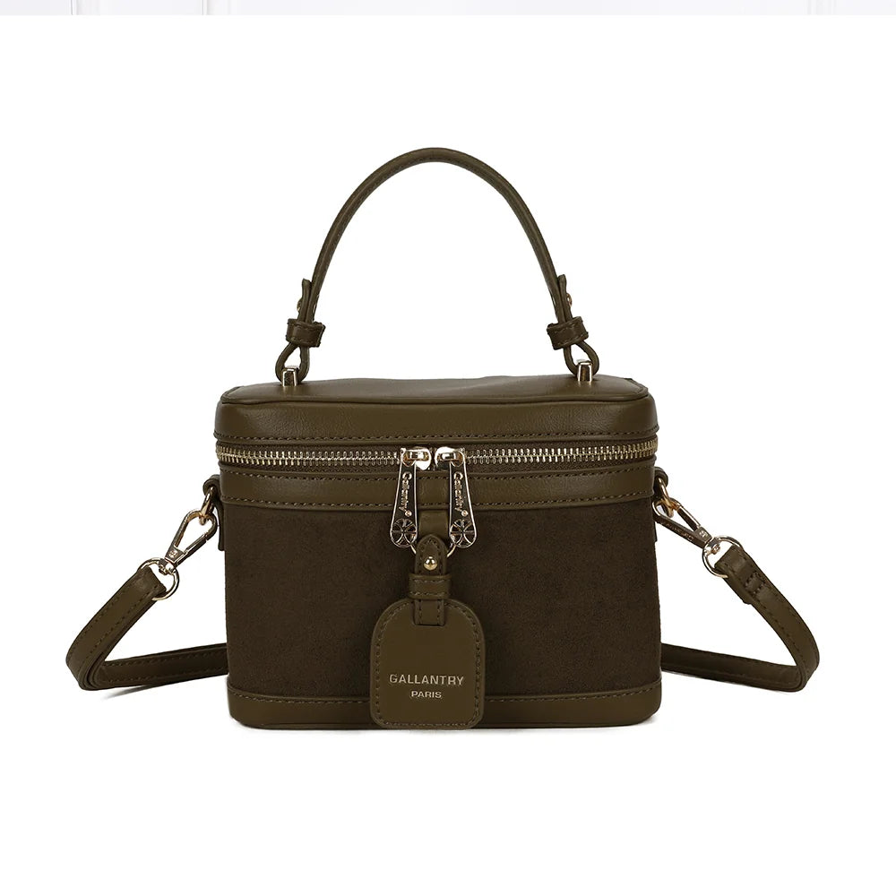 Sac à main femme Le Nohé vert foncé, forme vanity, zip doré et étiquette Gallantry Paris – Gallantry Paris – réf. A-9187