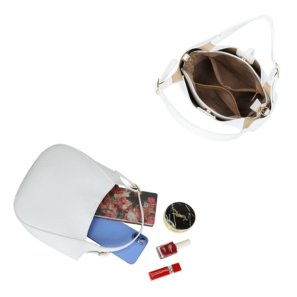 Intérieur du Le Nolan blanc : compartiment principal zippé pour téléphone et petits essentiels – réf. KJ-62098
