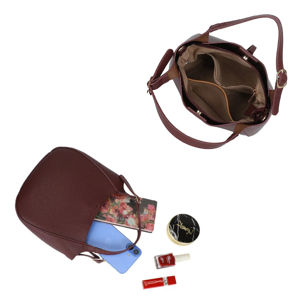 Intérieur du Le Nolan bordeaux : compartiment principal zippé pour téléphone et petits essentiels – réf. KJ-62098